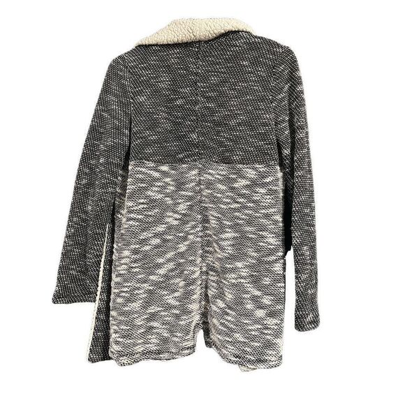 En Crème | Marled Open Front Cardigan Sweater Black White Sherpa Vegan Lambs Woo - Picture 3 of 9